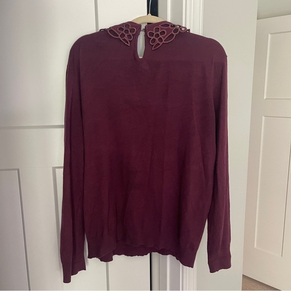 Ted Baker Burgundy Red Crewneck Lace Sweater Red Azaleo Embellished Collar Knit - Picture 4 of 4